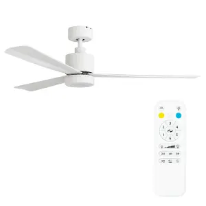 ValueLights 52 Inch Integrated LED Ceiling Fan with Remote Control, 3 Blades, Timer and 6 Speed Functions - White