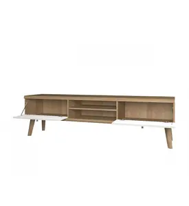  Elegant Primo Large TV Cabinet H500mm W1600mm D400mm in White and Oak Riviera - Spacious Entertainment Storage