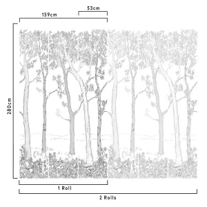 Trees 3 lane Repeatable Wallpaper Mural, Grey