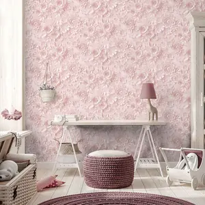 Muriva Pink Floral 3D effect Embossed Wallpaper