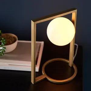 2 PACK Brushed Gold Table Lamp - Gloss Opal Glass Shade - Geometric Shape Design