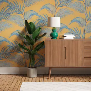 Lick Yellow & Blue Jungle 01 Textured Wallpaper Sample