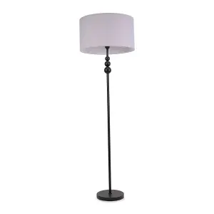 ValueLights Marissa Matt Black Stacked Ball Floor Lamp with Grey Drum Shade - LED Bulb Included