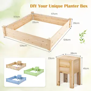 Costway 1.2 x 1.2 M Raised Garden Bed Open Base Wooden Elevated Planter w/ Composting Bin