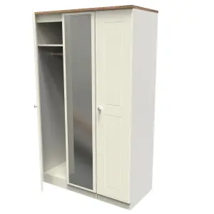 Albert Triple Mirror Wardrobe in Cream Ash & Oak (Ready Assembled)