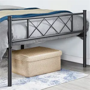 Yaheetech Black 3ft Single Simple Metal Bed Frame with Cross-design Headboard & Footboard