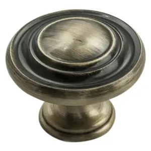 4x Round Ringed Pattern Door Knob 32mm Diameter Antique Burnished Brass Handle