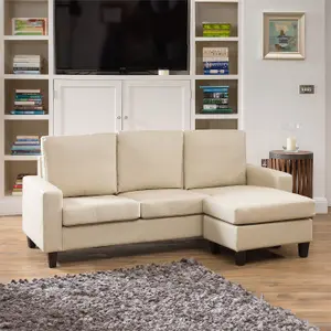 Modena Reversible Bonded Leather Corner Sofa - Cream