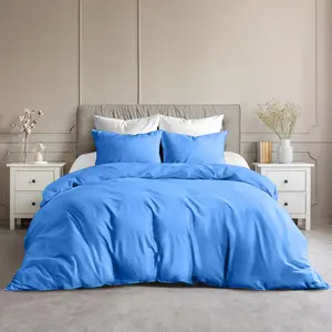 Plain Microfibre 200TC Reversible Contemporary Luxury Quilt Duvet Cover Light Blue / Double Duvet Cover - 2 Standard Pillowcases