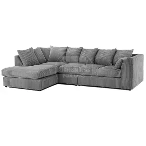 Luxor Grey Jumbo Cord Large 5 Seater Corner Sofa Long Left Hand Facing