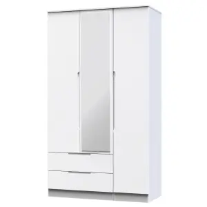 Milan Ready assembled Modern White 2 Drawer Tall Triple Wardrobe With 1 mirror door (H)1970mm (W)1110mm (D)530mm