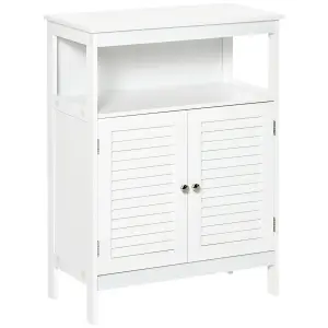 kleankin Wooden Bathroom Floor Cabinet with Door Corner Storage Oragnizer White