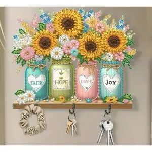 5d Diy Sunflower Inspiring Vases Diamond Art Kit Crystal Embroidery Rhinestone Acrylic Wall Hanging Decoration With Hooks