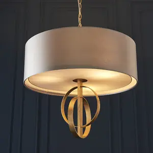 Luminosa Trento 3 Light Ceiling Pendant Antique Gold Leaf & Mink Satin Fabric