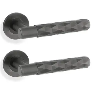 2 PACK - PAIR Diamond Lever on Round Rose Door Handle - Dark Bronze Concealed Screw