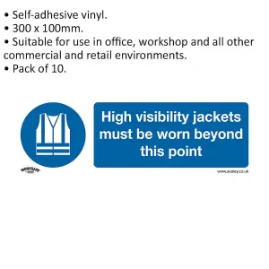 10 Pack of Self-Adhesive HI-VIS Jackets Must Be Worn Safety Signs - Durable 300 x 100mm Stickers