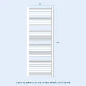 Nes Home 1600 x 600 mm Central Connection Designer Towel Radiator White Single Straight