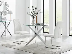 Furniturebox UK Novara Round Dining Table And 2 White Lorenzo Chairs Set