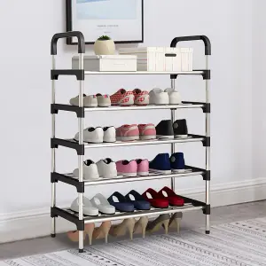 5 Tiers Black Freestanding Shoe Rack Shoe Storage Organizer Shelf Space Saving Display Shelves