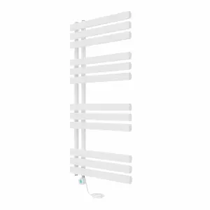 Rinse Bathrooms Designer Electric Thermostatic Heated Towel Rail D Shape Bathroom Ladder Style Radiator Warmer 1200x600mm White