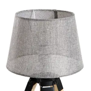 HOMCOM Wooden Tripod Table Lamp for Side, Desk or End Tables with E27 Bulb Base(Grey Shade)