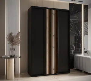 Modern Sapporo Sliding Door Wardrobe 150cm in Black: Stylish Storage for Small Spaces (H)2050mm (W)1500mm (D)600mm