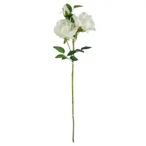 Pack of 6 x 80cm Artificial White Rose Stem - 3 flowers