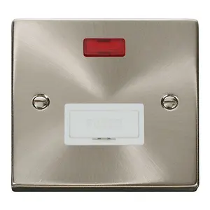 Satin / Brushed Chrome 13A Fused Connection Unit With Neon - White Trim - SE Home