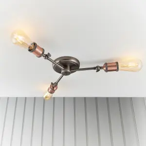 Haven Aged Pewter and Aged Copper Industrial 3 Light Semi Flush Ceiling Light