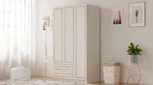 MARIE 3 Door 2 Drawer Gold White Wardrobe