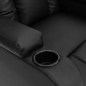 Manual Pushback Recliner Chair With Compact Living Room Design And Cup Holders In Black Bonded Leather