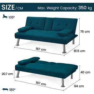 Yaheetech Aqua Blue Fabric Upholstered Convertible Futon Sofa Bed for Small Space