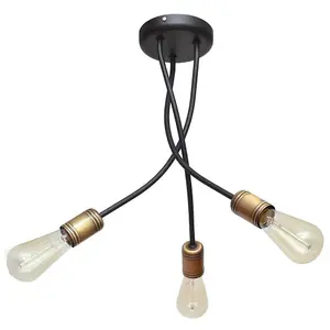 Luminosa Harvard Multi Arm Semi Flush Ceiling Light Black, Patina 36cm