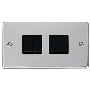 Polished Chrome 10A 4 Gang 2 Way Light Switch - Black Trim - SE Home