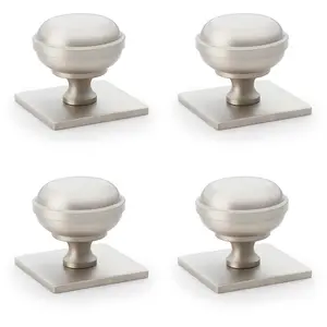 4 PACK - Classic Round Cabinet Door Knob & Matching Backplate - Satin Nickel 34mm Handle