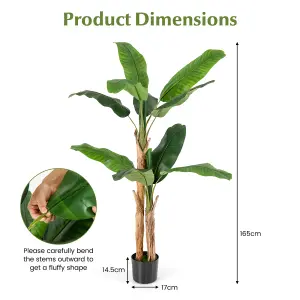 COSTWAY 165cm Tall Artificial Banana Tree Greenery Potted Plant w/ Double Stalks