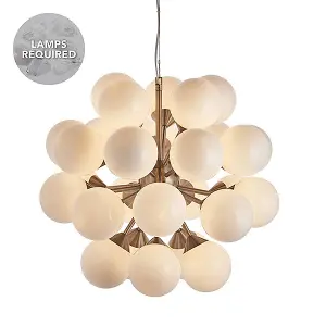 Luminosa Oscar Globe Pendant Satin Nickel Effect Plate & Gloss White Glass 28 Light Dimmable IP20 - G9