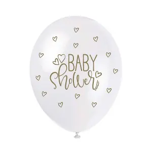 Unique Party Latex Hearts Baby Shower Balloon (Pack of 5) White (One Size)