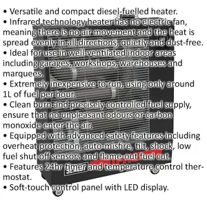 Powerful 16 kW Industrial Infrared Diesel Heater with 50L Tank & Safety Features