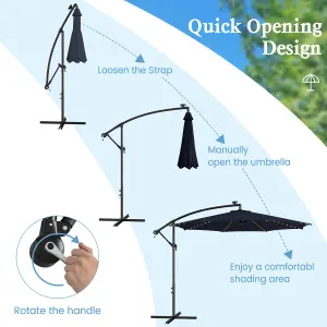 Costway 3 m Patio Solar-Lighted 112 LED Cantilever Offset Umbrella W/ Crank Tilt