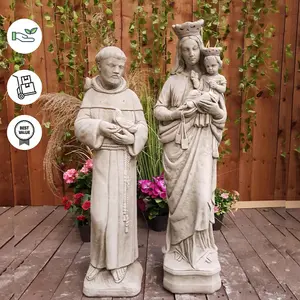 Stone Cast statues of Mary with Child and St Francis