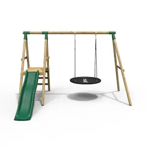 Rebo Rosetta Wooden Garden Swing Set with Platform and Slide - Green