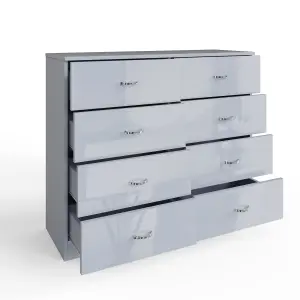 Grey Gloss 8 Drawer Chest Of Drawers 4+4 Bedroom Furniture