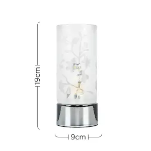 ValueLights Modern Floral Design Glass And Polished Chrome Touch Bedside Table Lamp