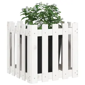 Berkfield Garden Planter with Fence Design White 50x50x50 cm Solid Wood Pine