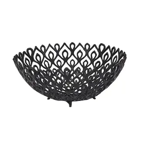 Cast Large Lattice Bowl - Aluminium - L47 x W47 x H20 cm - Black