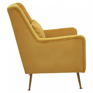 Interiors by Premier Yellow Velvet Armchair for Lounge, Angular Gold Leg Chair with Velvet Upholstery for Living Room, Home