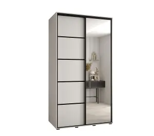 Elegant White Cannes V Sliding Wardrobe H2050mm W1300mm D600mm with Customisable Black Steel Handles