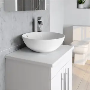 Bathroom 2-Drawer Wall Hung Vanity Unit with Sit-On Basin and Worktop 600mm Wide - White  - Brassware Not Included