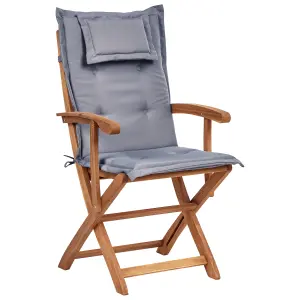 Set of 2 Garden Chairs with Cushions MAUI II Acacia Wood Graphite Grey